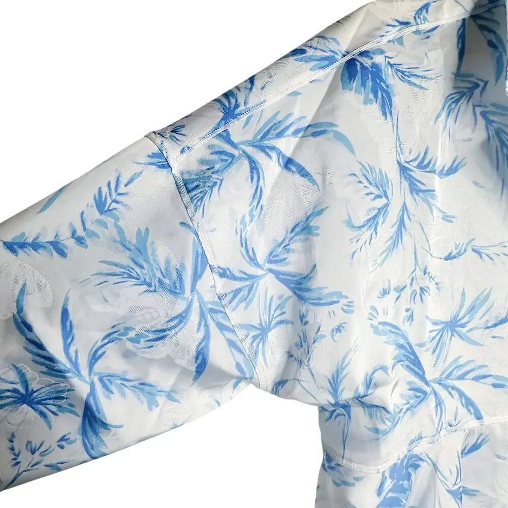Free People Intimately Beauty Sleep Pajama Top Medium Blue Ivory Floral Button